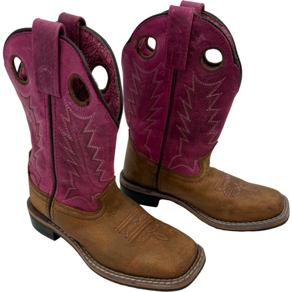 SHYANNE 1 D Youth Cowboy Boots Brown Pink Square Toe Western 43920 Cowgirl Rodeo